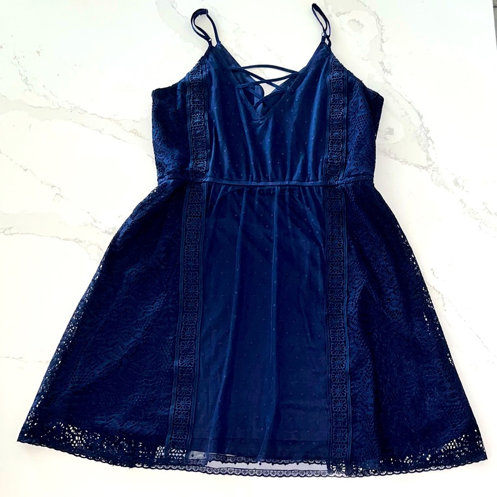 Navy Lace Blouson Dress